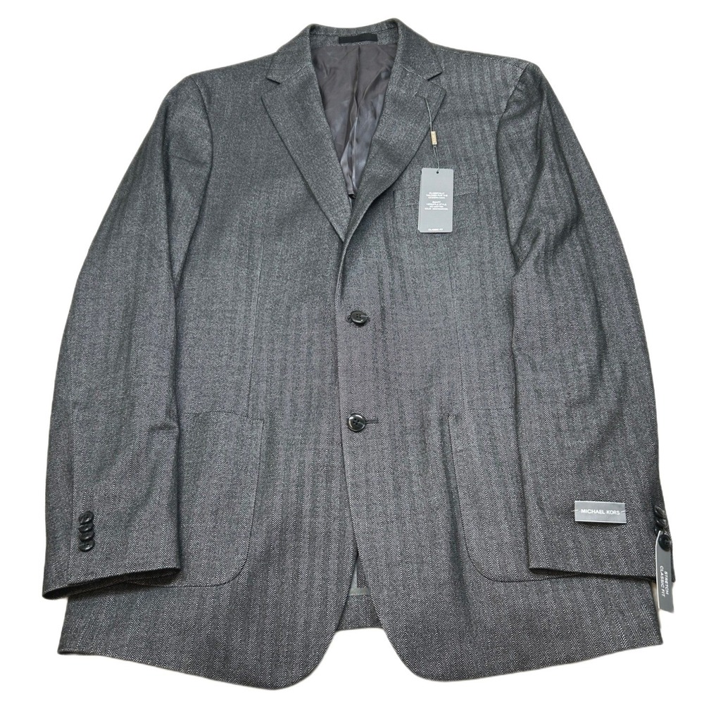 Michael Kors Herringbone Sport Coat Mens 42L Gray Stretch Classic Fit $295‎ NEW